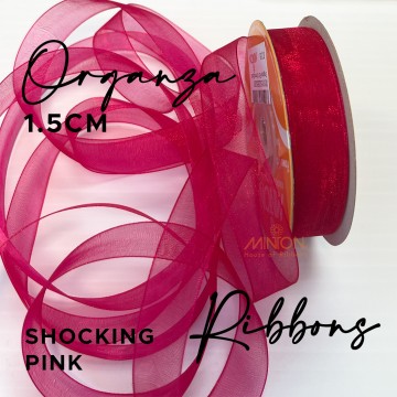 15mm Organza Ribbon Shocking Pink