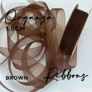 15mm Organza Ribbon Brown