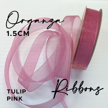 15mm Organza Ribbon Tulip Pink