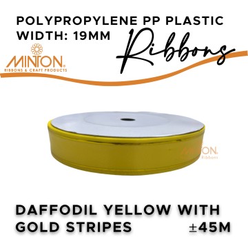 19mmx50yds Polypropylene Plastic Daffodil Yellow with Gold Edges