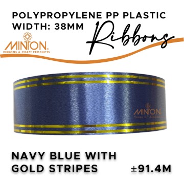 38mmx100yds Polypropylene Plastic Dark Navy with Double Gold Stripes