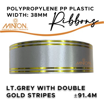 38mmx100yds Polypropylene Plastic Lt.Silver with Double Gold Stripes