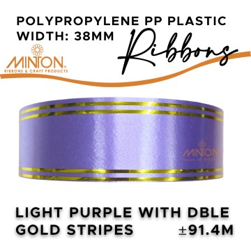38mmx100yds Polypropylene Plastic Light Purple with Double Gold Stripes