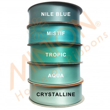 25mmx25yds*5pcs Between Blue and Green - Nile Blue, Mistif, Tropic, Aqua, Crystalline