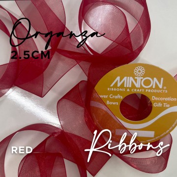 25mm Organza Ribbon Red