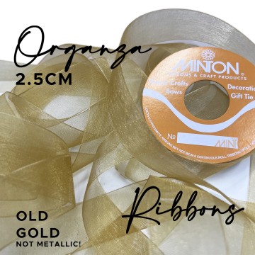 25mm Organza Ribbon Old Gold