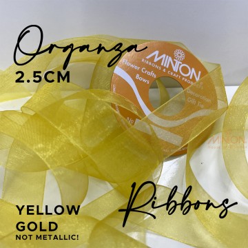 25mm Organza Ribbon Yellow Gold