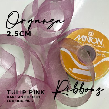 25mm Organza Ribbon Tulip PInk