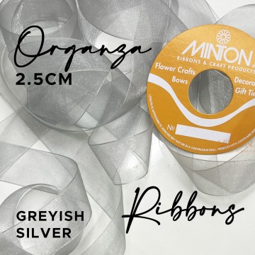 25mm Organza Ribbon Greyish Silver