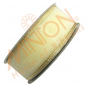 25mmx30yds Organza Ivory with Metallic Gold Edges