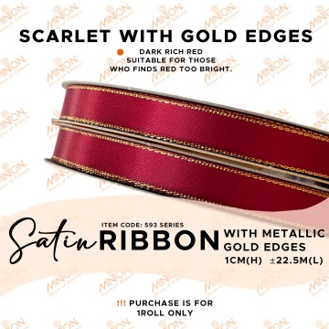 10mmx25yds Gold Edged Satin Scarlet