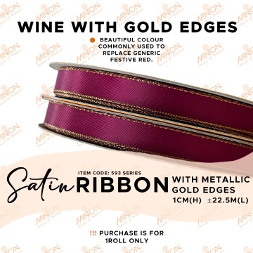 10mmx25yds Gold Edged Satin Wine