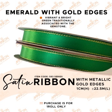 10mmx25yds Gold Edged Satin Emerald Green