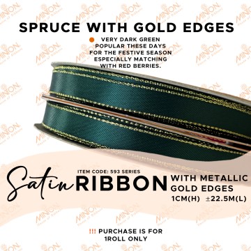 10mmx25yds Gold Edged Satin Spruce Green