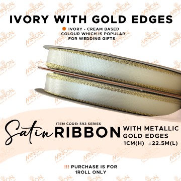 10mmx25yds Gold Edged Satin Ivory