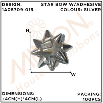 Metallic PP Star Bow 9mmx4cmx100pcs Silvery