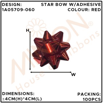 Metallic PP Star Bow 9mmx4cmx100pcs Red