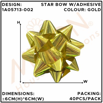 Metallic PP Star Bow 13mmx6cmx40pcs Gold