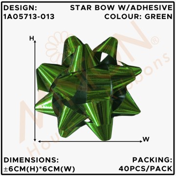 Metallic PP Star Bow 13mmx6cmx40pcs Green