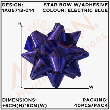 Metallic PP Star Bow 13mmx6cmx40pcs Electric Blue
