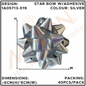 Metallic PP Star Bow 13mmx6cmx40pcs Silver