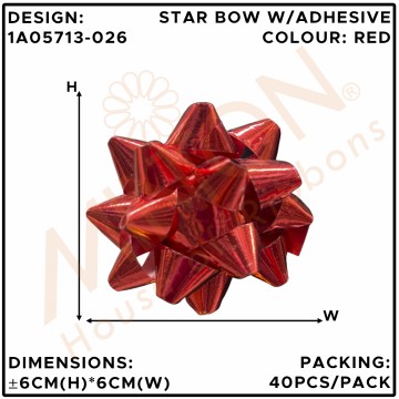 Metallic PP Star Bow 13mmx6cmx40pcs Red