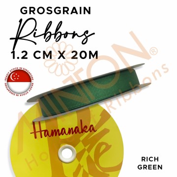 12mmx20m Hamanaka Grosgrain Ribbon Rich Green