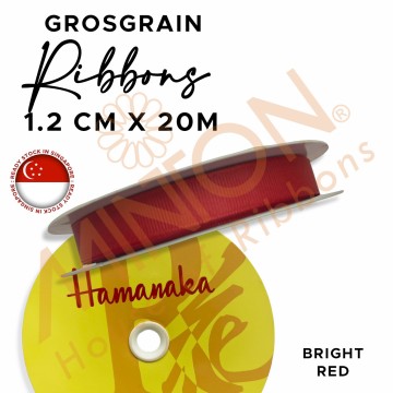 12mmx20m Hamanaka Grosgrain Ribbon Bright Red