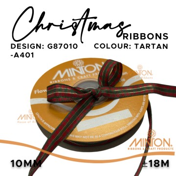 10mmx20yds Woven Christmas Tartan Ribbon
