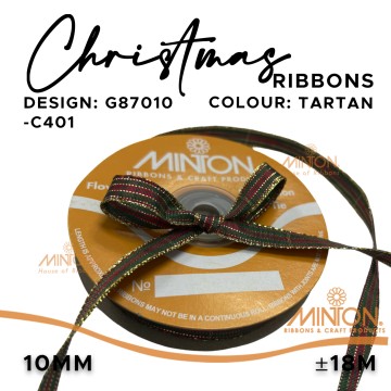 10mmx20yds Woven Christmas Tartan Ribbon