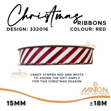 15mmx20yds Christmas Candy Stripes Red/White Ribbon