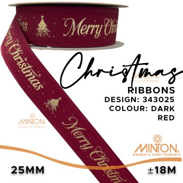 25mmx20yds Twinkling Christmas Ribbon Scarlet Red