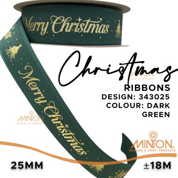 25mmx20yds Twinkling Christmas Ribbon Hunter Green