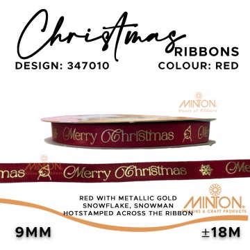 10mmx20yds Snowman Christmas - Red