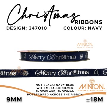 10mmx20yds Snowman Christmas - Navy Blue