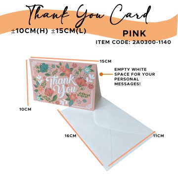 Thank You Card with Envelope 10cm(H) 15cm(L) Pink