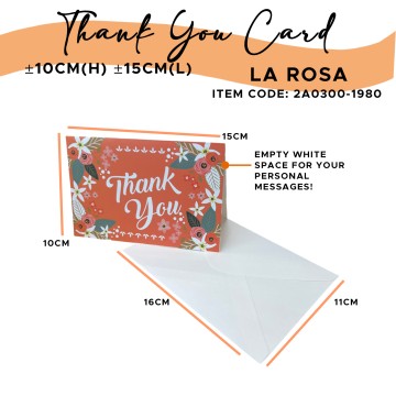 Thank You Card with Envelope 10cm(H) 15cm(L) La Rosa
