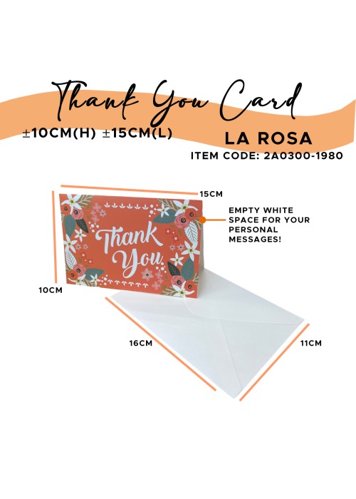 Thank You Card with Envelope 10cm(H) 15cm(L) La Rosa