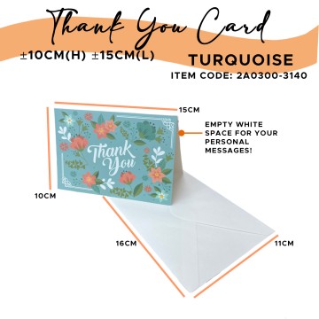 Thank You Card with Envelope 10cm(H) 15cm(L) Aqua Turquoise