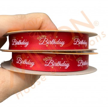 12mmx20yds Twinkling Happy Birthday Red Ribbon