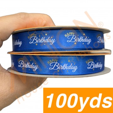 12mmx100yds Twinkling Happy Birthday Blue Ribbon