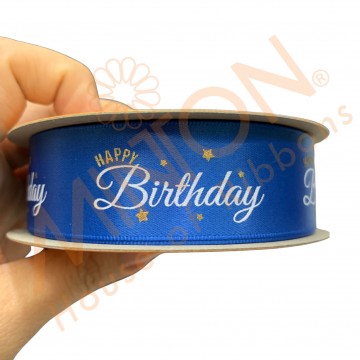 25mmx20yds Twinkling Happy Birthday Blue Ribbon