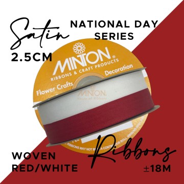 25mmx20yds Woven Red/White Ribbon