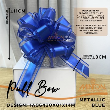 Pull Bow Pompom ±11cm(W) Metallic Blue