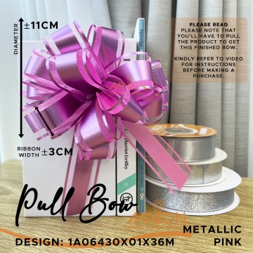 Pull Bow Pompom ±11cm(W) Metallic Pink