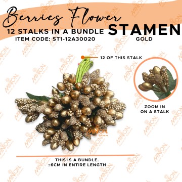 Stamen Pistils Berries 12 Stalks in a Bundle Metallic Gold