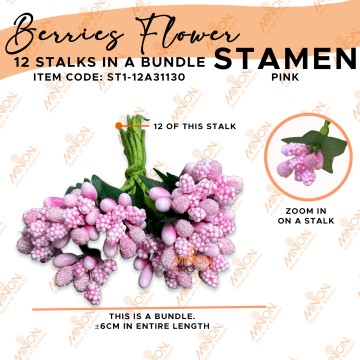 Stamen Pistils Berries 12 Stalks in a Bundle Light Pink