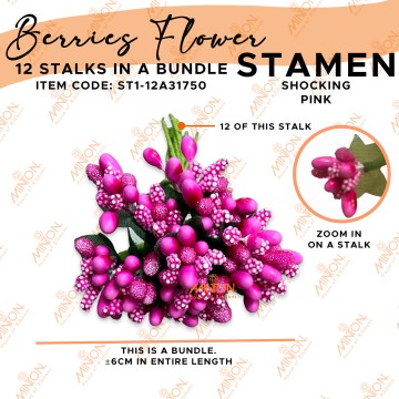 Stamen Pistils Berries 12 Stalks in a Bundle Shocking Pink