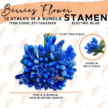 Stamen Pistils Berries 12 Stalks in a Bundle Electric Blue