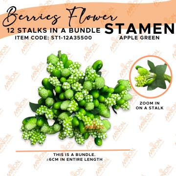 Stamen Pistils Berries 12 Stalks in a Bundle Apple Green